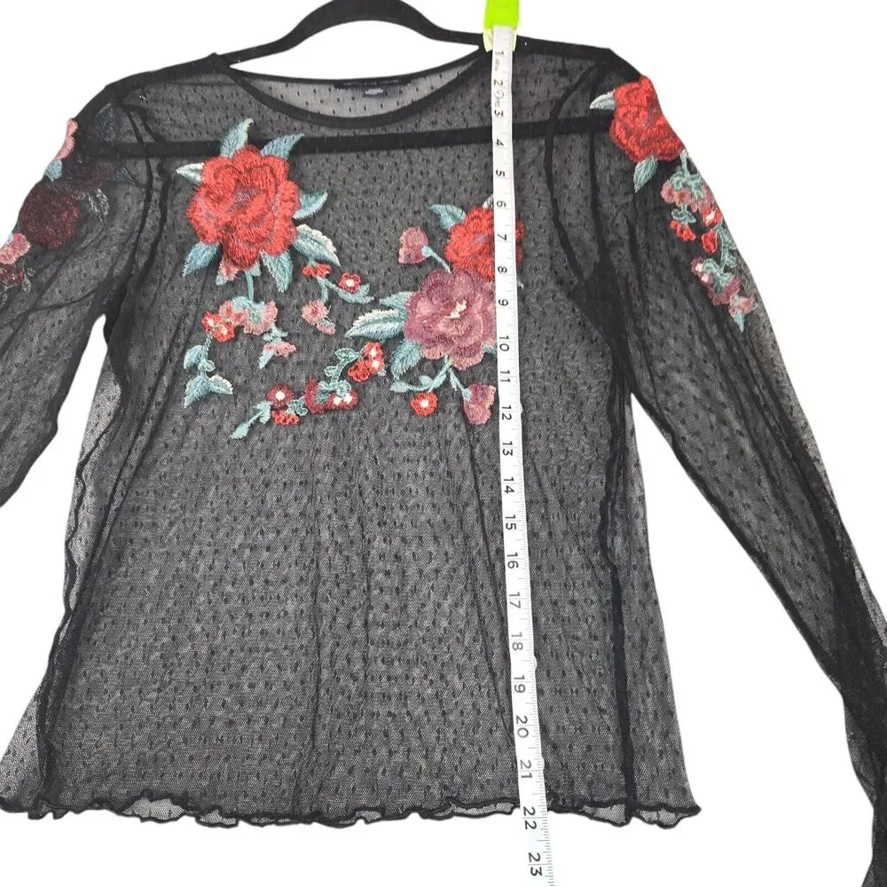 American Eagle Womens Small‎ Top Sheer Floral Embroidered Romantic Goth Cover Up